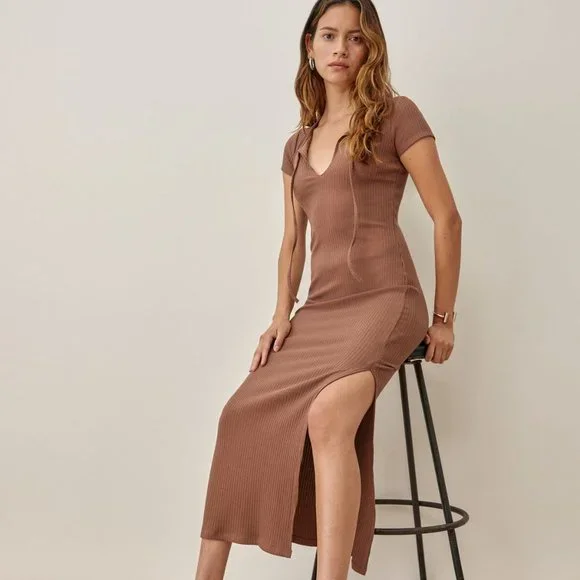 Reformation Dresses Nwt Reformation Mari Brown Midi Knit Dress - Main Image